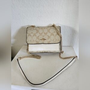 Coach Beige Signature Canvas Chain Crossbody Bag